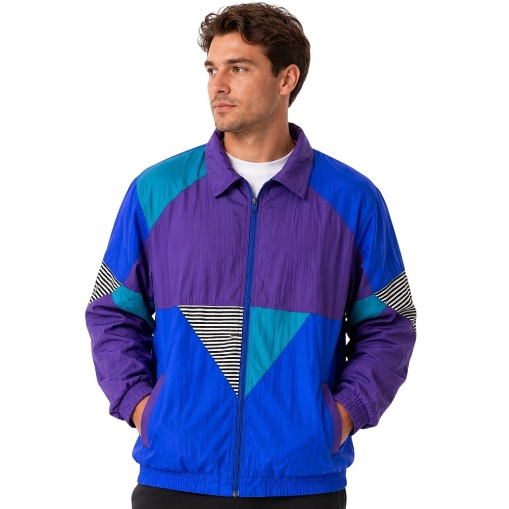Eagles Ridge Sport Windbreaker Jacket Mens Large Blue Vintage 90s Colorblock Zip